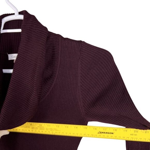 Calvin Klein Womens S Burgundy Ribbed Knit Cowl Neck Fit Flare Pleated Dress - Picture 12 of 16